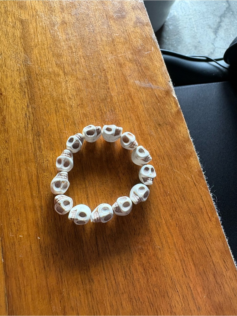 White Skull Bead Stretch Bracelet for Women - Casual Edgy Accent